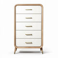 Comò in legno bianco e rovere con 5 cassetti 80 x 40 x 120cm
