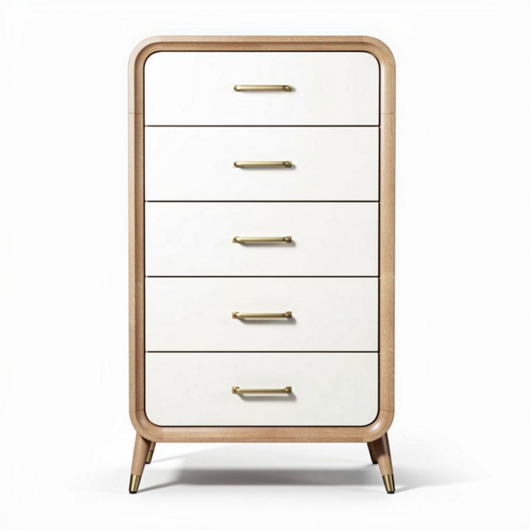 Comò in legno bianco e rovere con 5 cassetti 80 x 40 x 120cm