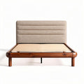 letto matrimoniale in legno con testiera imbottita in tessuto grigio 200 x 160 x 30cm