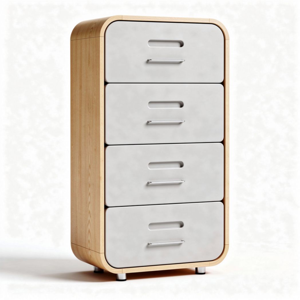 Cassettiera in legno con struttura bianca e quattro cassetti 80 x 40 x 30cm