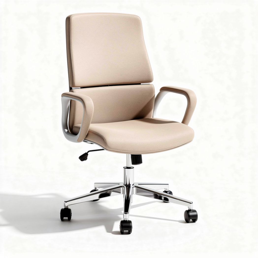 Sedia da ufficio in poliuretano beige con braccioli regolabili 45 x 55 x 95cm