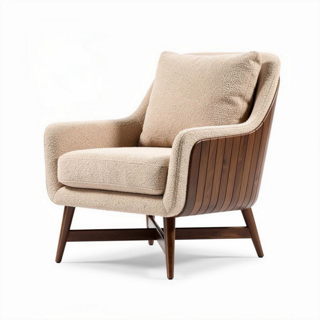 Poltrona in tessuto beige con struttura in legno e cuscino sfoderabile 80 x 80 x 85cm