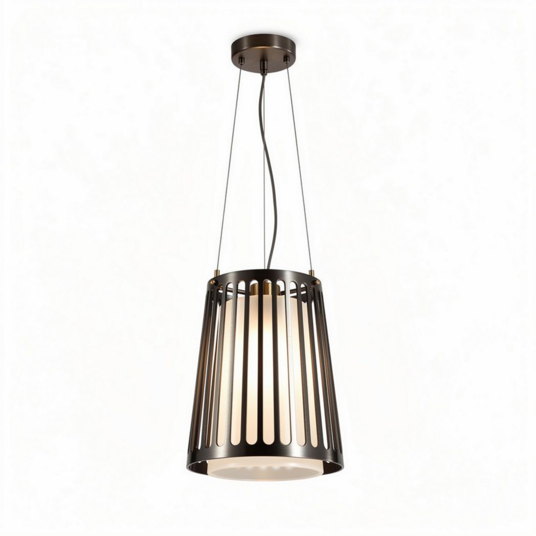 Lampadario in metallo nero con paralume a strisce per interni 30 x 30 x 50cm