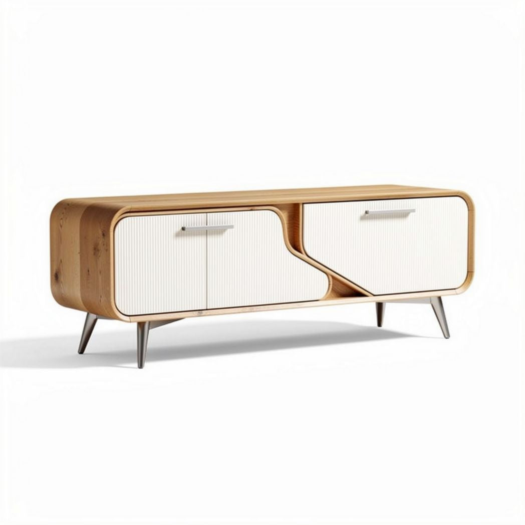 mobile porta tv in legno naturale con ante bianche e dimensioni 150 x 40 x 50cm
