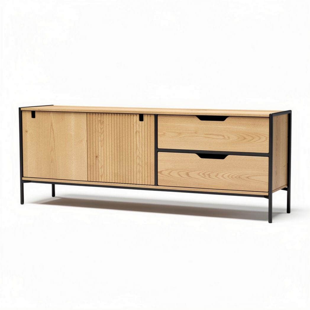 Mobiletto in legno di pino con base in metallo dimensioni 150 x 40 x 50cm