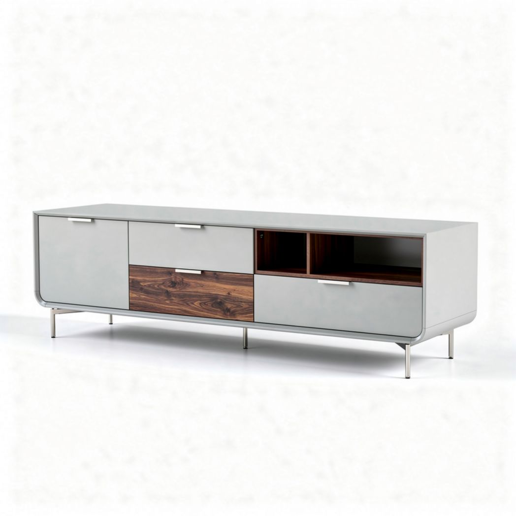 Mobile porta TV moderno in legno e metallo 150 x 40 x 45cm grigio e marrone