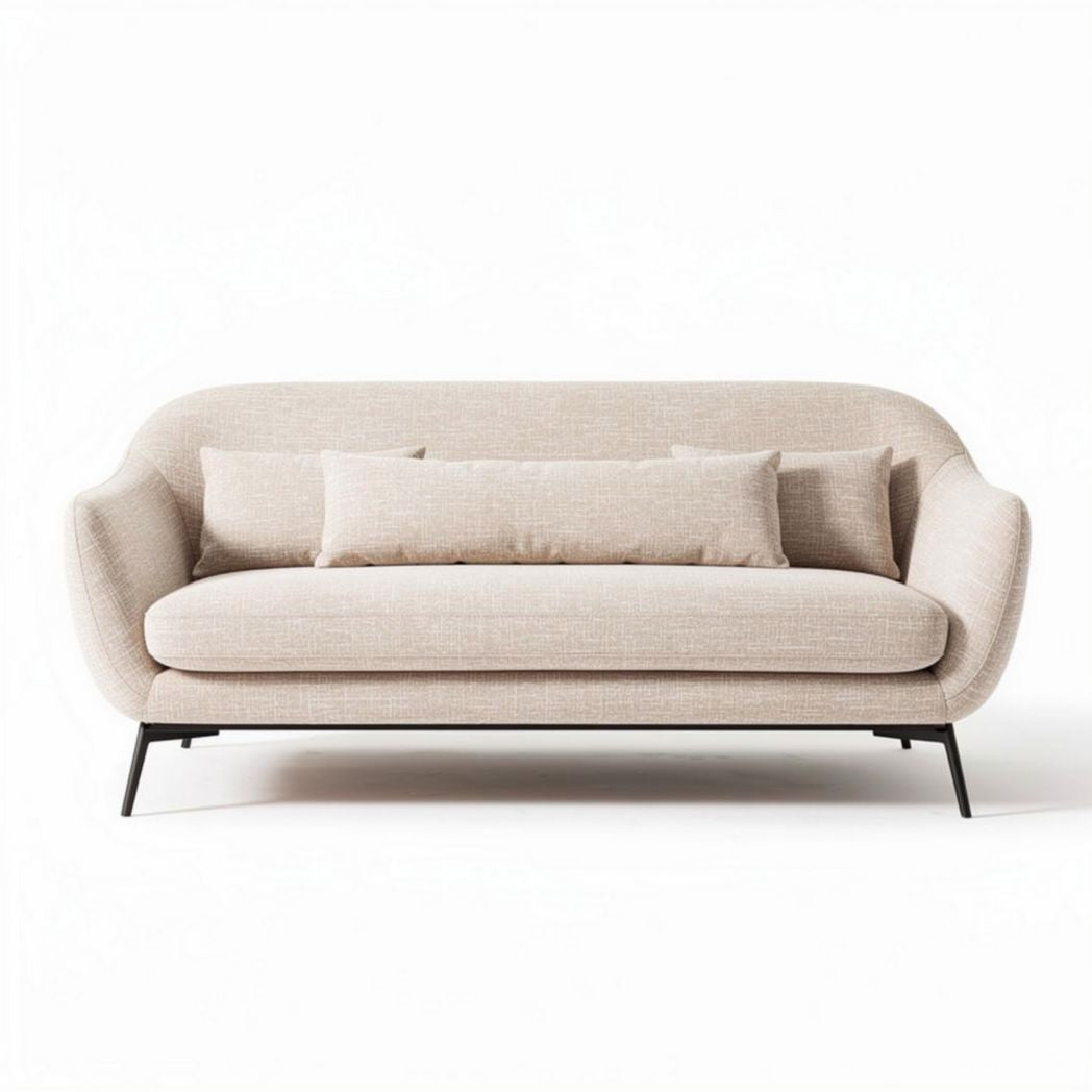 Divano in tessuto beige con cuscini e struttura in metallo 220 x 90 x 80cm