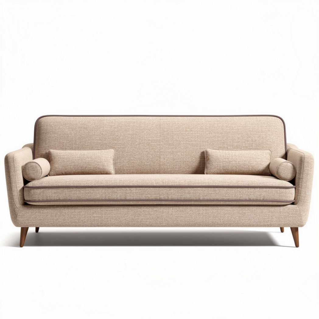 Divano in tessuto beige con cuscini cilindrici dimensioni 200 x 85 x 90cm